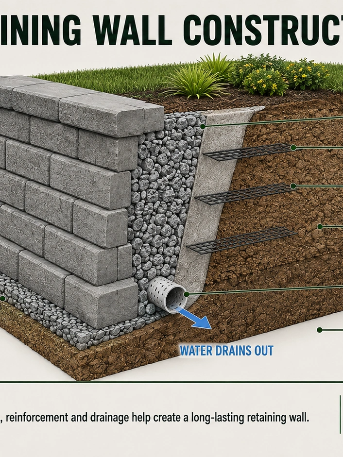 Retaining wall installation in a Tampa landscape