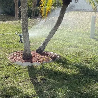 installed sprinkler watering a front yard